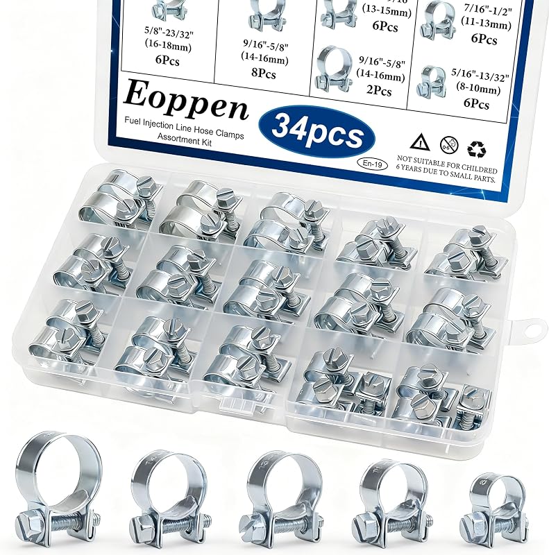 Kit de Abraçadeiras para Mangueira de Combustível Eoppen 8 a 18 mm – 34 unidades