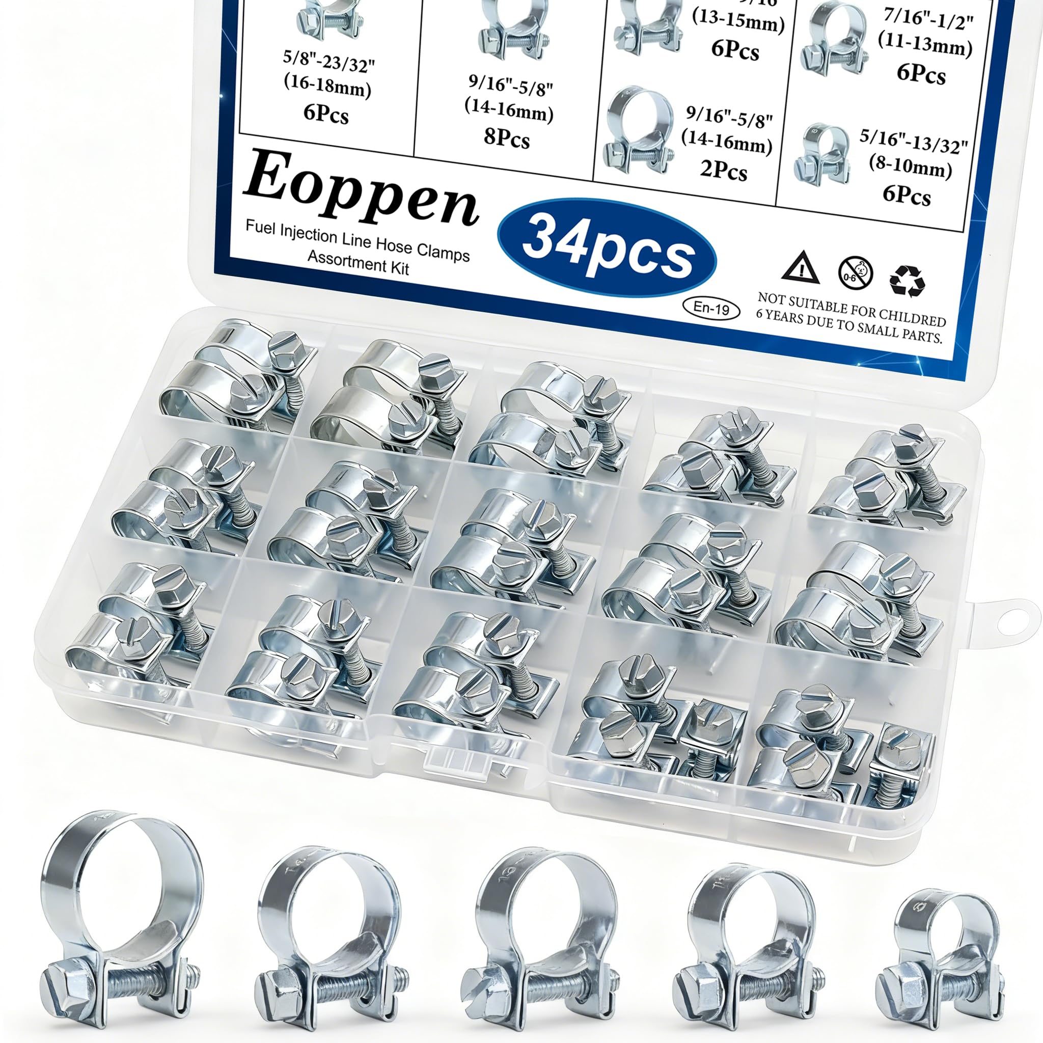 Eoppen 34Pcs 5 Sizes 8-18mm Fuel Line Clamp Assortment Kit - belts hoses and pulleys automotive | Mubboo