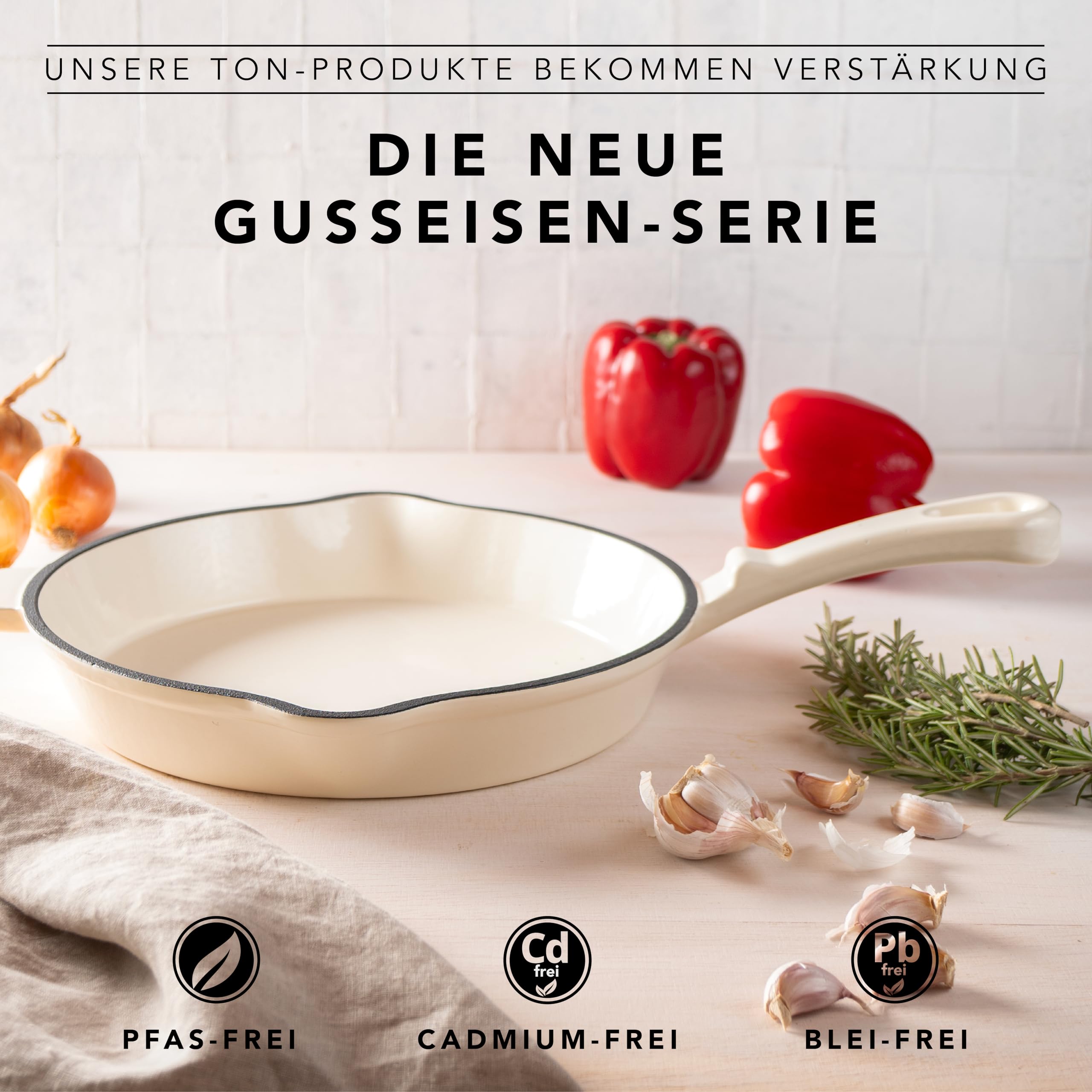Römertopf - Padella in ghisa da 28 cm, con rivestimento smaltato, per tutti i tipi di fornelli compresi quelli a induzione, adatta al forno a 250 °C, per bistecche, patate, pesce, padelle, senza PFAS