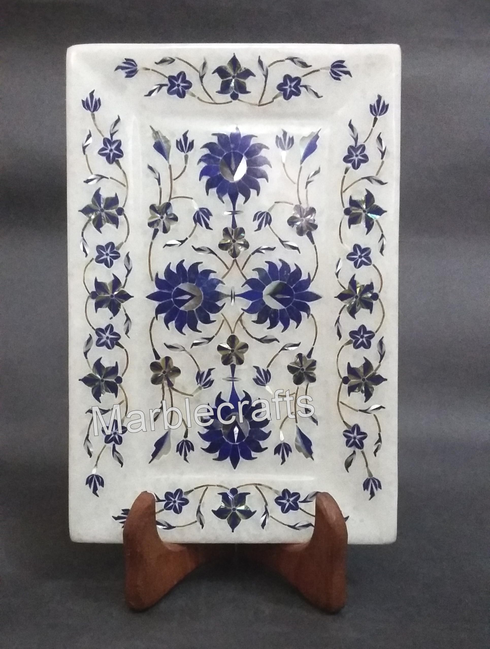 Plateau cadeau de mariage en marbre précieux et azurite fait main 22,9x15,2 cm