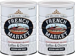 French Market Coffee, Coffee and Chicory, Dark Roast Ground Coffee, 12 Ounce Can 3 Count (Pack of 2)