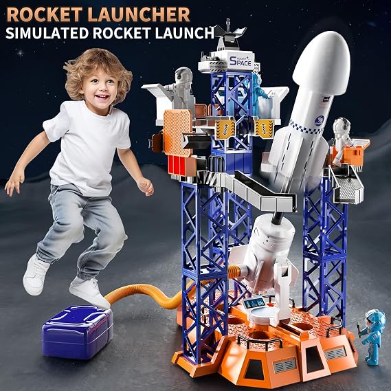 TEMI Large Space Rocket Toys for Kids 3+, with Launcher, Mist Spray