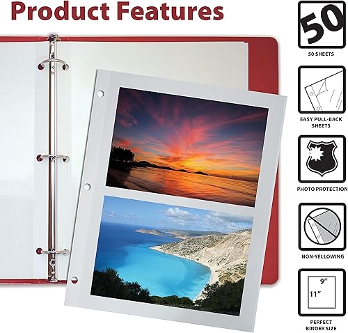 Miniatura 2 de Better Office Products - 50 hojas de montaje de fotos, 11 x 9 pulgadas, doble cara, 3 agujeros perforados, por Better Office Products, hojas de