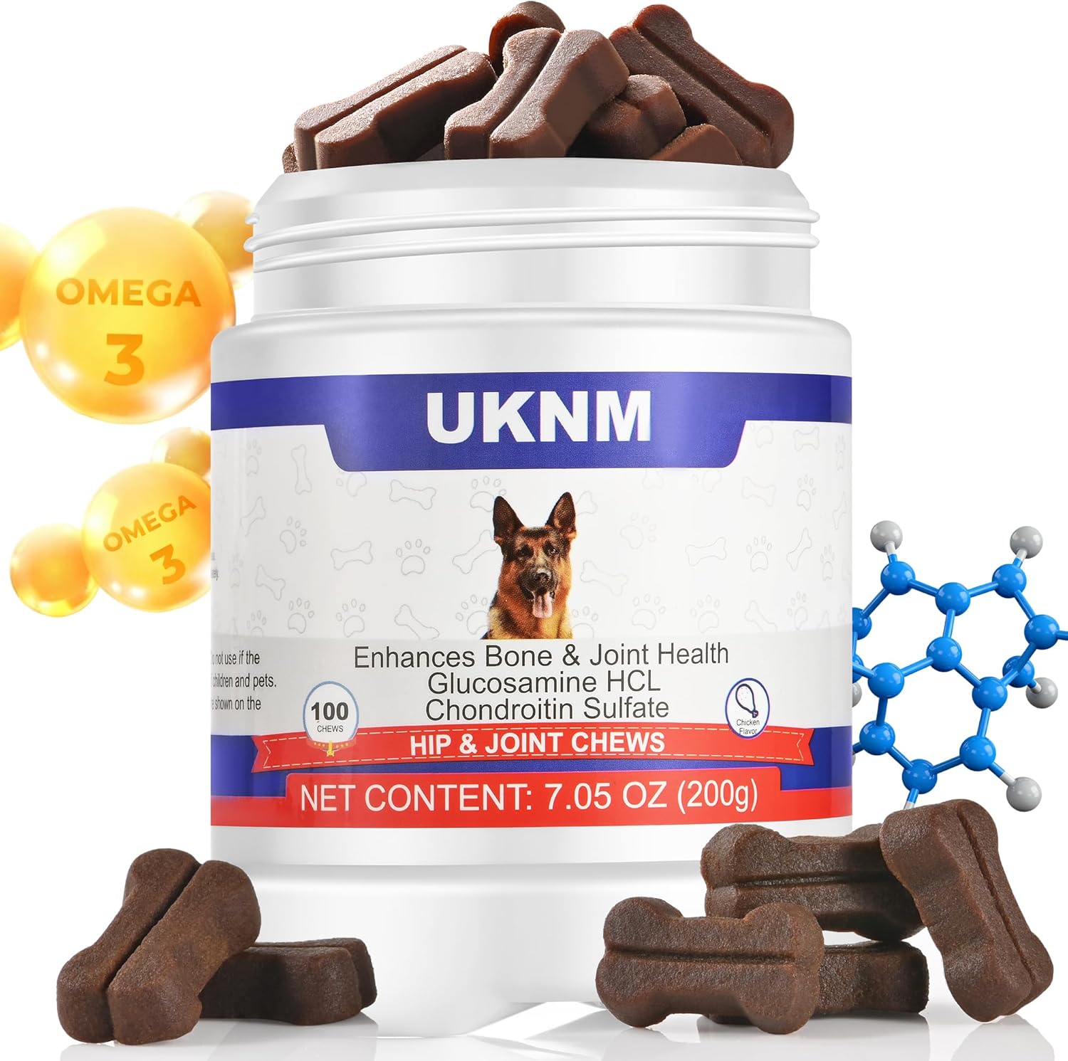 Glucosamine for Dogs,Joint Support Supplement,Dog Hip and Joint Chews,Treats with MSM Hemp, Dog Joint Pain Relief Mobility Supplements,100 PCS Chicken Flavor, Fit All Large Small Medium Breed
