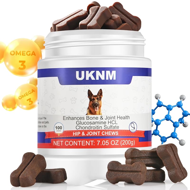 Suplemento alimentar para cães com glucosamina, MSM e sabor frango UKNM, 100 unidades