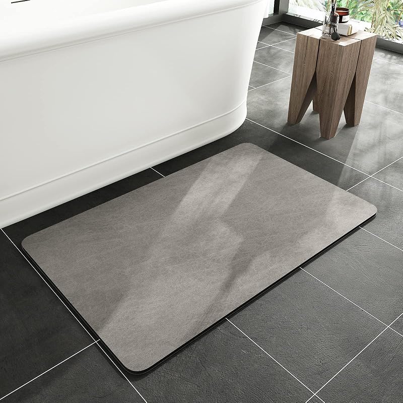 MontVoo - Alfombra de baño con respaldo de goma antideslizante, finas alfombras de baño que se ajustan debajo de la puerta - Superficie de gamuza sintética absorbente de secado rápido - Alfombras de baño grises - Alfombra de ducha para el frente de la bañera - Gris 16x24