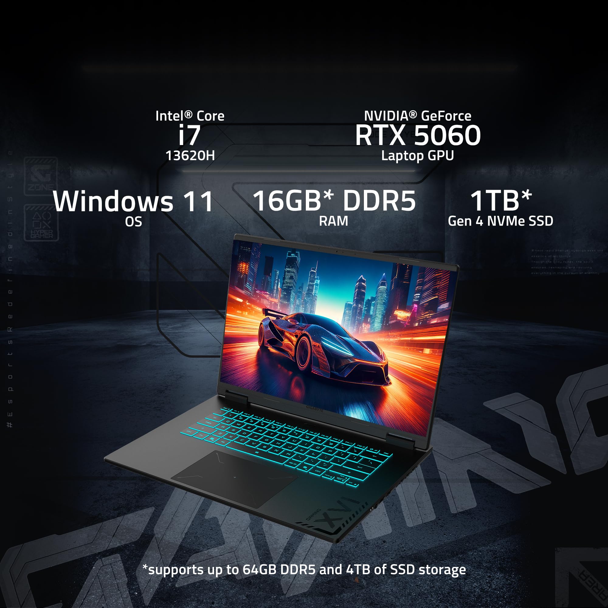 GIGABYTE - Gaming A16 Gaming Laptop - 165Hz 1920x1200 WUXGA - NVIDIA GeForce RTX 5060 - Intel i7-13620H - 1TB SSD with 16GB DDR5 RAM - Windows 11 Home AD Gaming A16 CVHI3US894SH