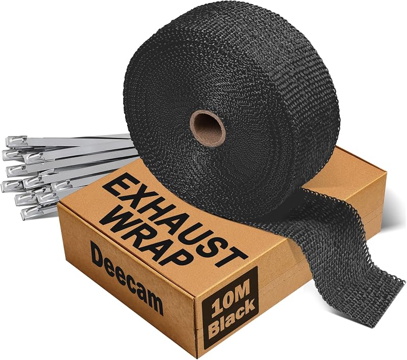 Fita térmica para escapamento Deecam de fibra de vidro preta 5,08 cm x 10,06 m com abraçadeiras