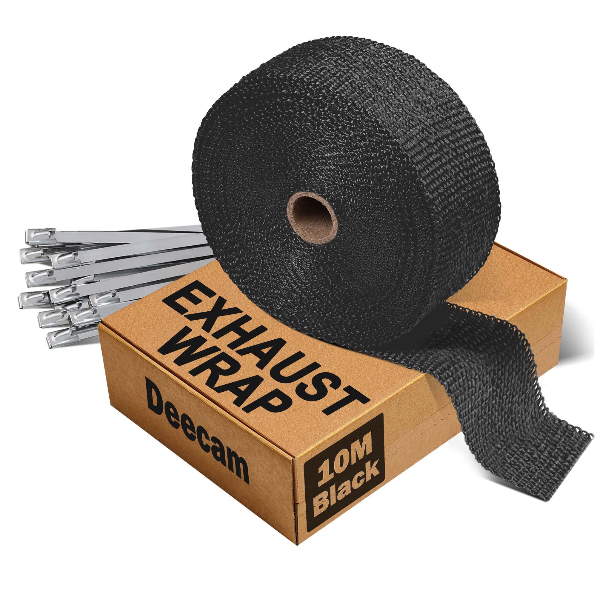 Deecam Exhaust Heat Wrap, 2'' x 33' Black Exhaust Header Wrap Tape Kits, Heat Wrap for Exhaust Pipes with 10 Stainless Steel Ties for Motorcycle Car Exhaust Engine