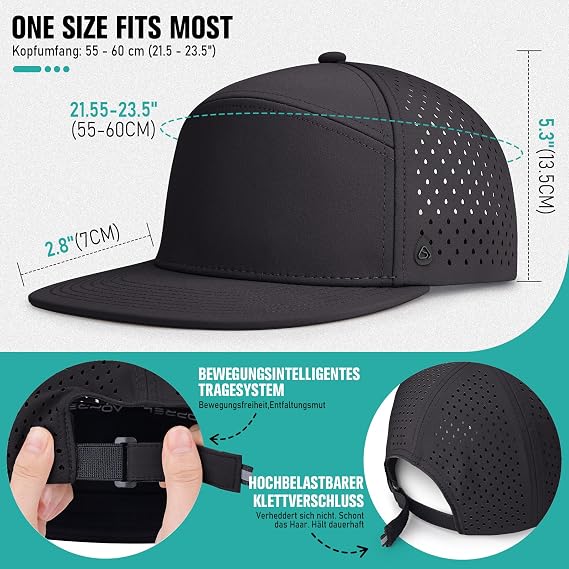 AOPREL Men's Baseball Cap with Flat Brim Water-Repellent and Breathable Adjustable with Fastening Streetwear Snapback Baseball Cap for Outdoor and Everyday Use