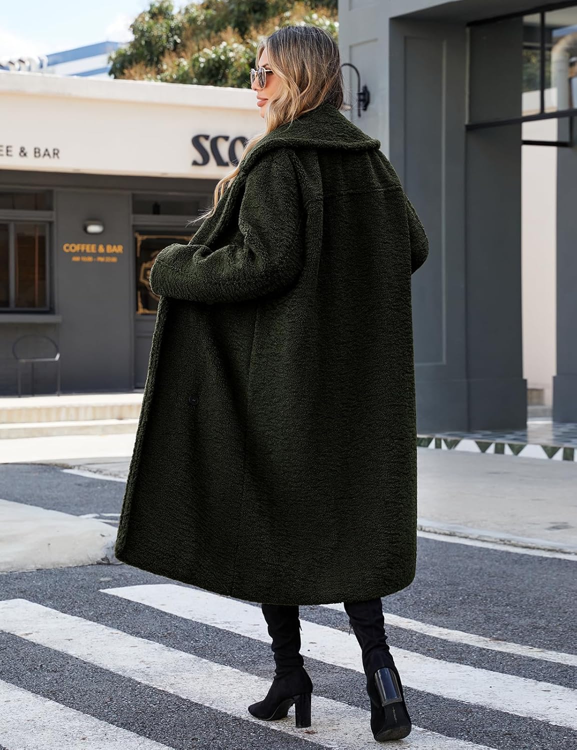 Yusongirl Women Fleece Long Coat Sherpa Cardigan Lapel Trench Jacket Oversized Button Faux Fur Fall Winter Outfit with Pocket - Image 4