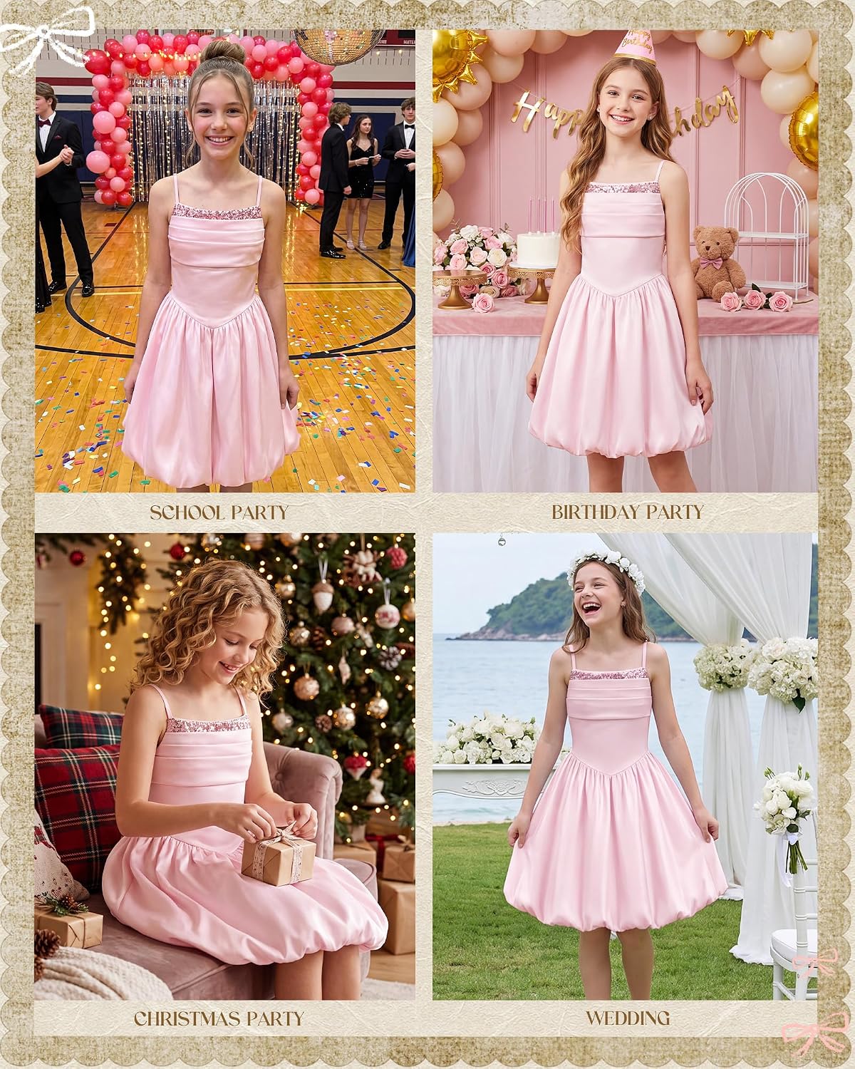 HOZIY Girls Sequin Satin Bubble Party Dress Formal Elegant Birthday 8-16Y