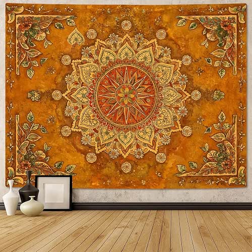 Lunerfex Floral Mandala Tapestry Boho Tapestry for Bedroom Brown Tapestries