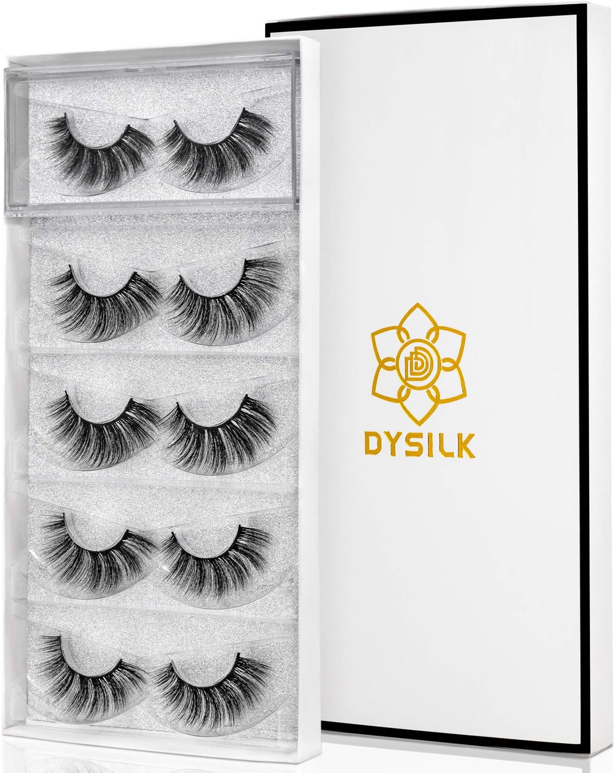 DYSILK Lashes Wispy Eyelashes - False Eyelashes 5 Pairs 6D Mink Lashes - Fake Eyelashes Natural Look Like Extensions Strip Lashes Fluffy Lash Pack | 007-18mm
