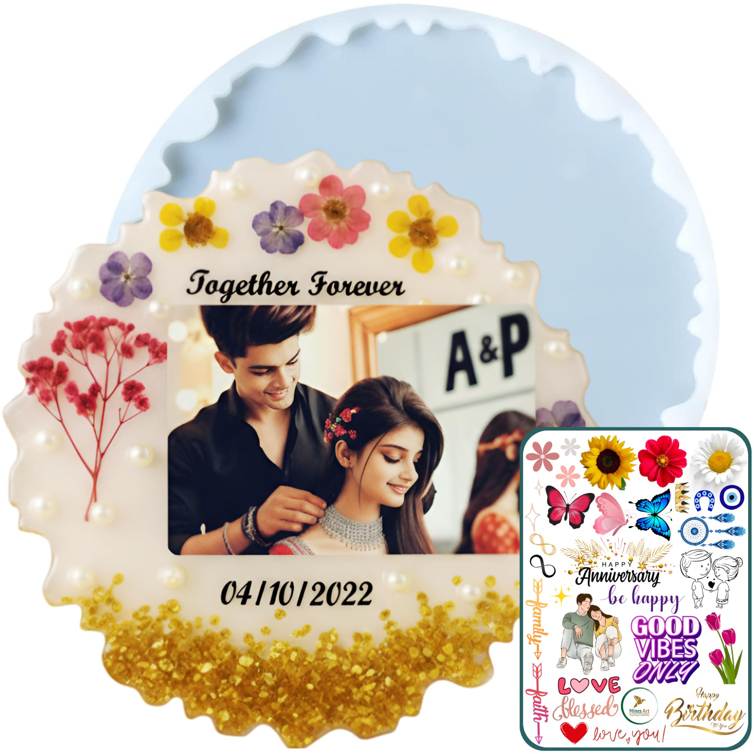 Mines Art Silicone Resin Tray Mold with Dry Flowers – 8-inch, 6mm Deep Zigzag Round Tray Dish, Photo Frame, Clock, Ring Platter, Serving Tray with Edge – Circle Plate Epoxy Resin Casting Mold for DIY Agate Tray, Coaster & More (RAM - 101)-image-45
