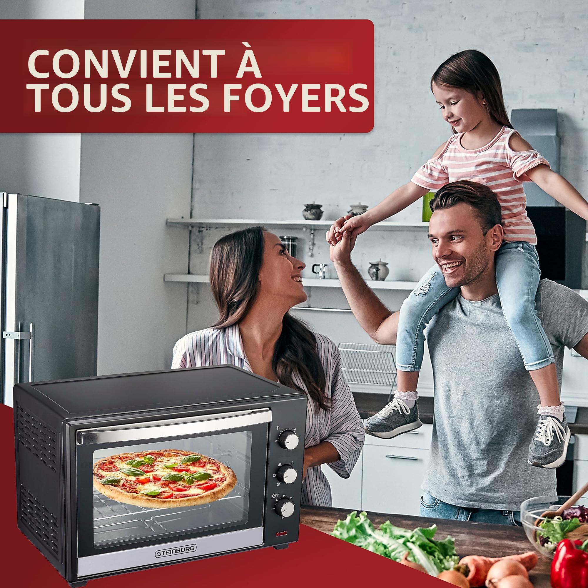 Steinborg Mini Four 60 Litres à Chaleur Tournante | Four à Pizza | Four Autonome