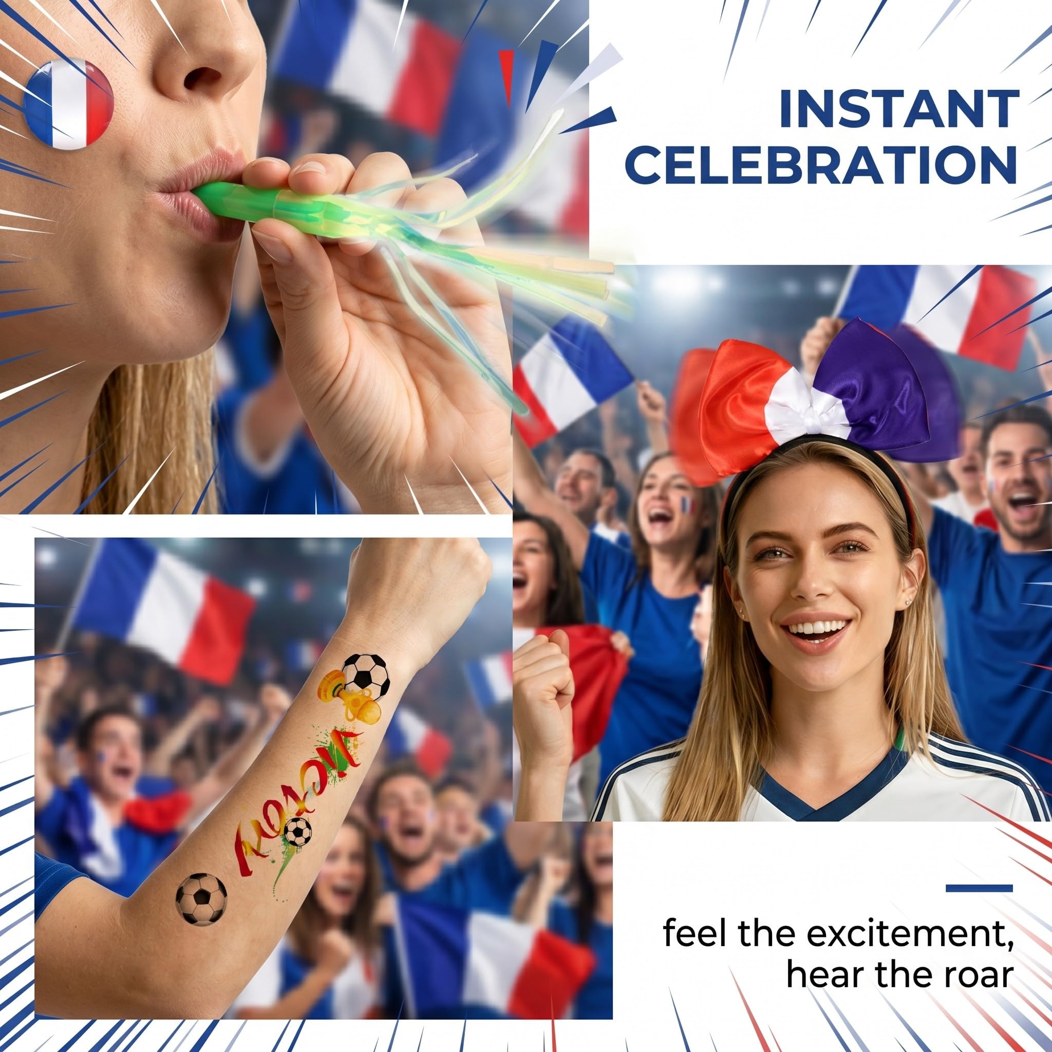 Kit Supporter France Fanartikel - Accessoires de Fête pour la WM 2026 - Drapeaux et Guirlandes Bleu Blanc Rouge pour Public Viewing