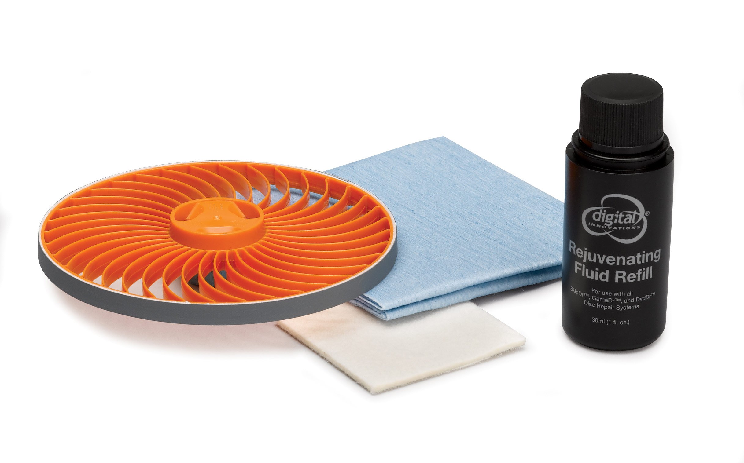 Skipdr Disc Repair & Cleaning Kit Accessory Pack – FlexiWheel, Solution, Cloth, For CDs/DVDs (Not For Blu-ray)