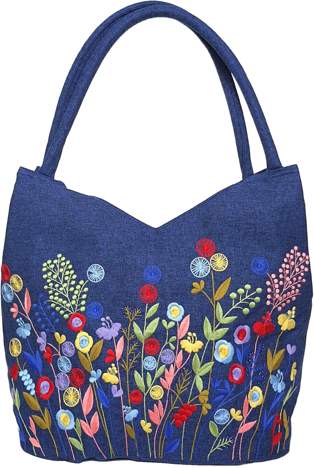 HCRAFT Embroidered Handbags for Women, Shoulder Tote Bag with Zipper Fabric Tote Bag, Hobo Bags For Women, Mother's Day Bag