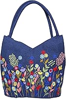 HCRAFT Embroidered Canvas Shoulder Tote Bag for Women - Zippered Hobo Tote with Bow Straps, Ideal Mother's Day Gift
