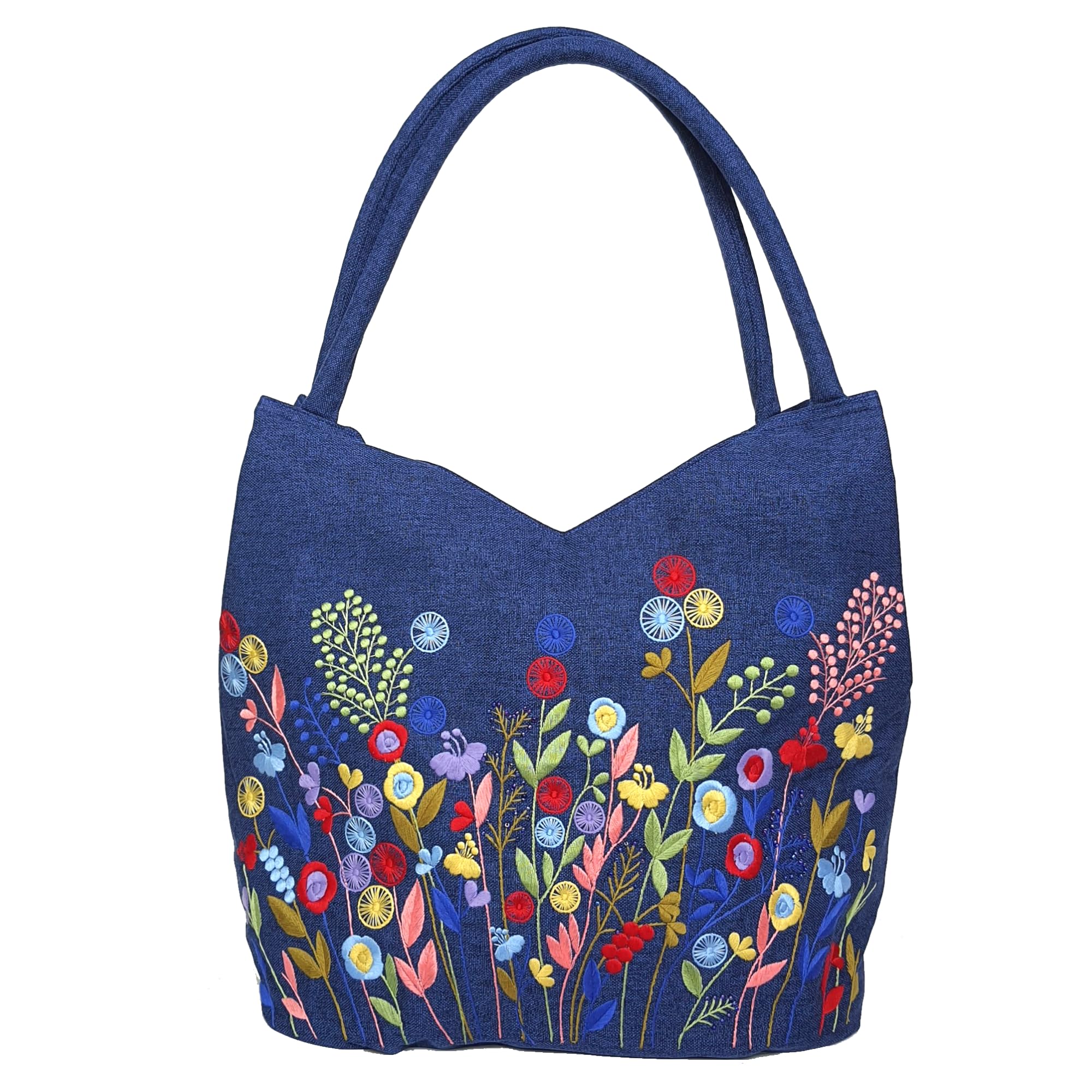 HCRAFT Embroidered Handbags for Women, Shoulder Tote Bag with Zipper Fabric Tote Bag, Hobo Bags For Women, Mother's Day Bag