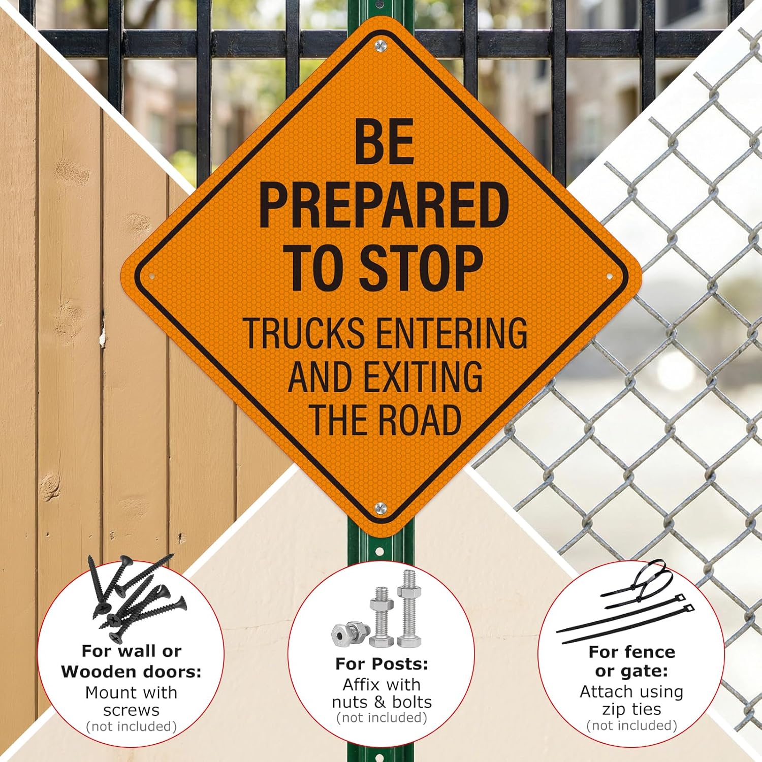 Be Prepared to Stop Sign Trucks Entering and Exiting The Road Warning Signs 24 x 24 Inch Reflective Aluminum Traffic Safety Sign for Driveways Warehouses Farms Construction Sites