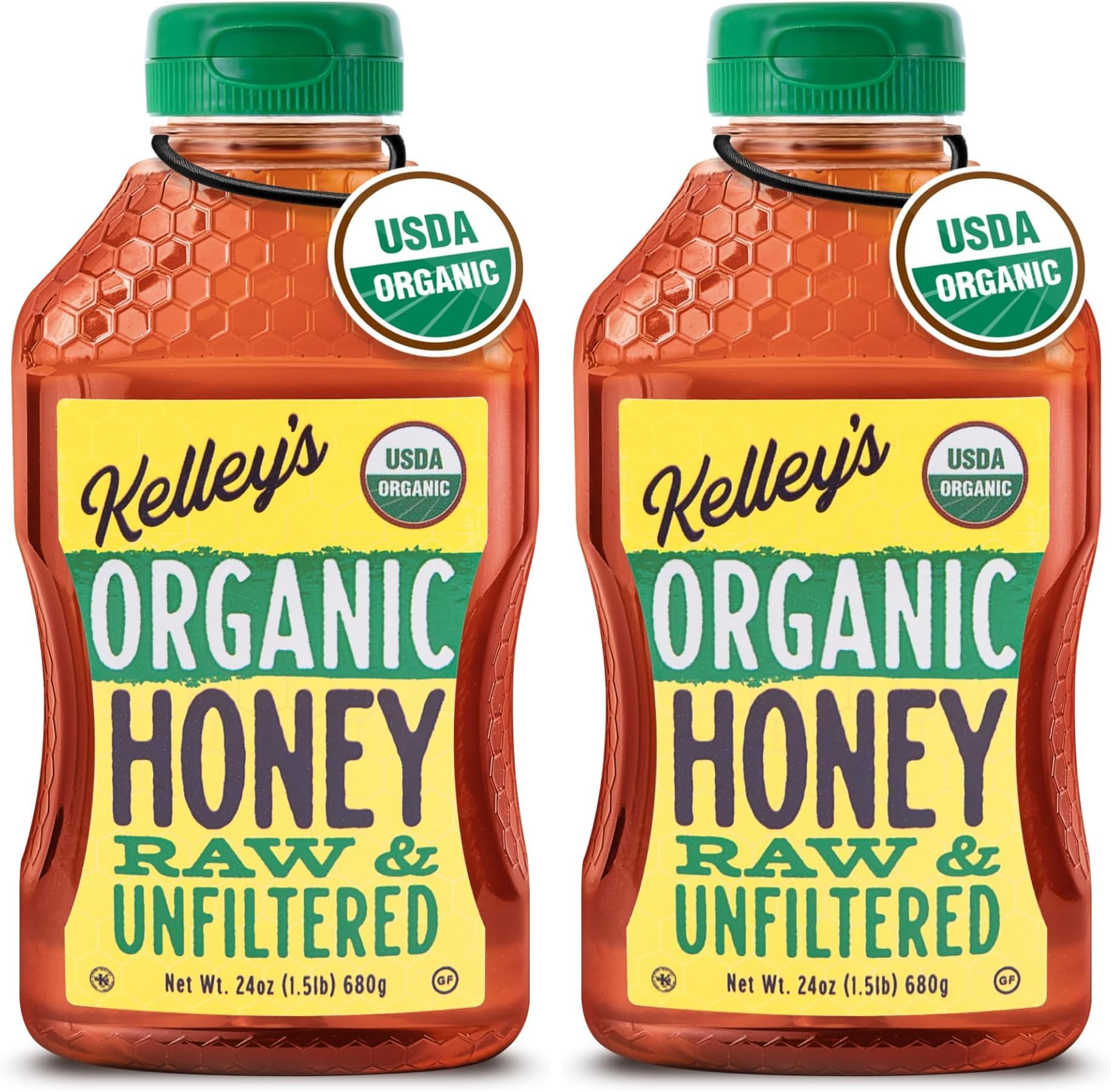 - Kelley's 100% Organic Raw & Unfiltered Honey, USDA Certified, 24 Oz – All Natural, Flavor-Rich Honey for Fruits, Yogurt, Smoothies, Acai Bowls, Tea – Natural Sugar Substitute (Pack of 2)