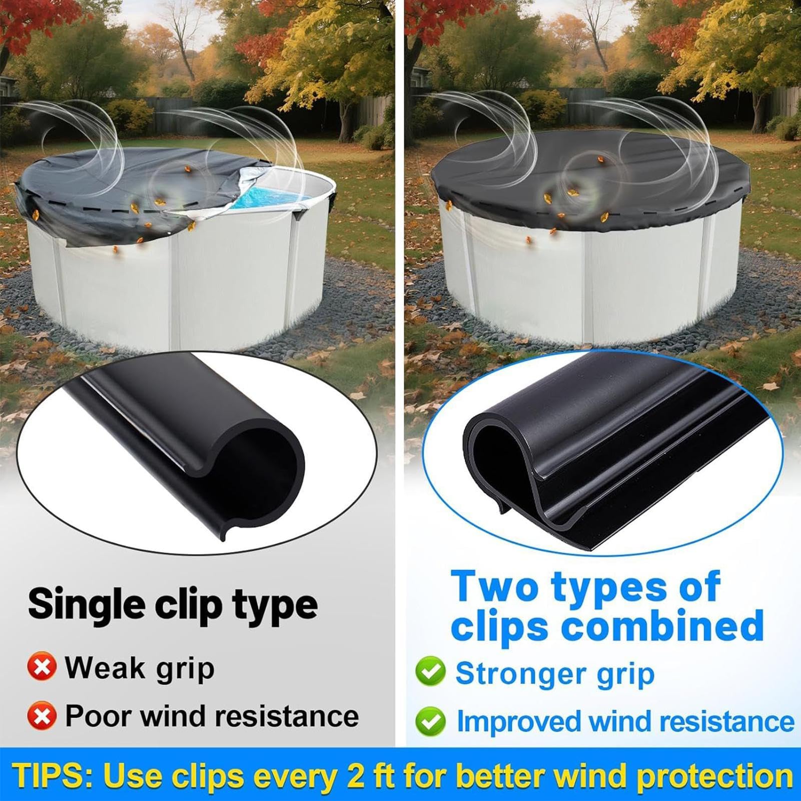 Grapas para Cubierta De Piscina Abrazaderas Resistentes Al Viento 60 Piezas