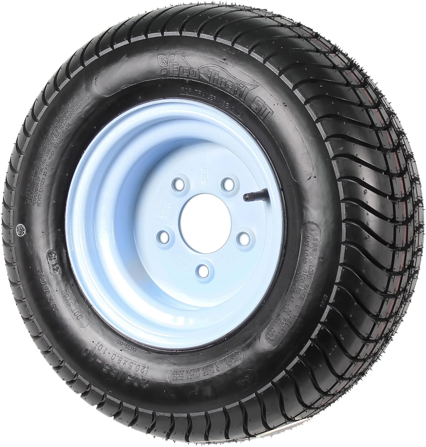 eCustomrim Trailer Tire On Rim 205/65-10 20.5X8.0-10 5 Lug White Wheel Load Range E - 2 Year Warranty w/Free Roadside
