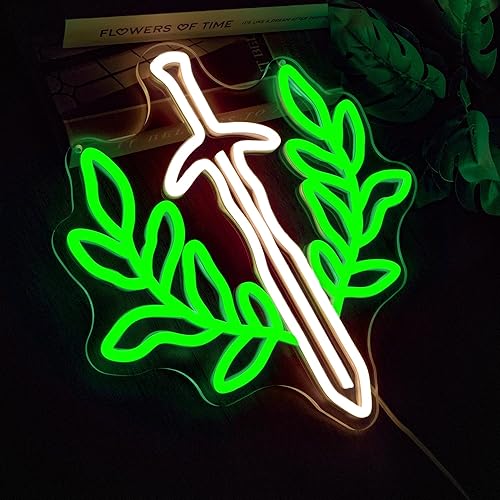 Miniatura 2 de Libro de letreros de neón de espada de fantasía, luz de neón verde dimable, arte de pared para salas de juegos y amantes de los libros de fantasía,