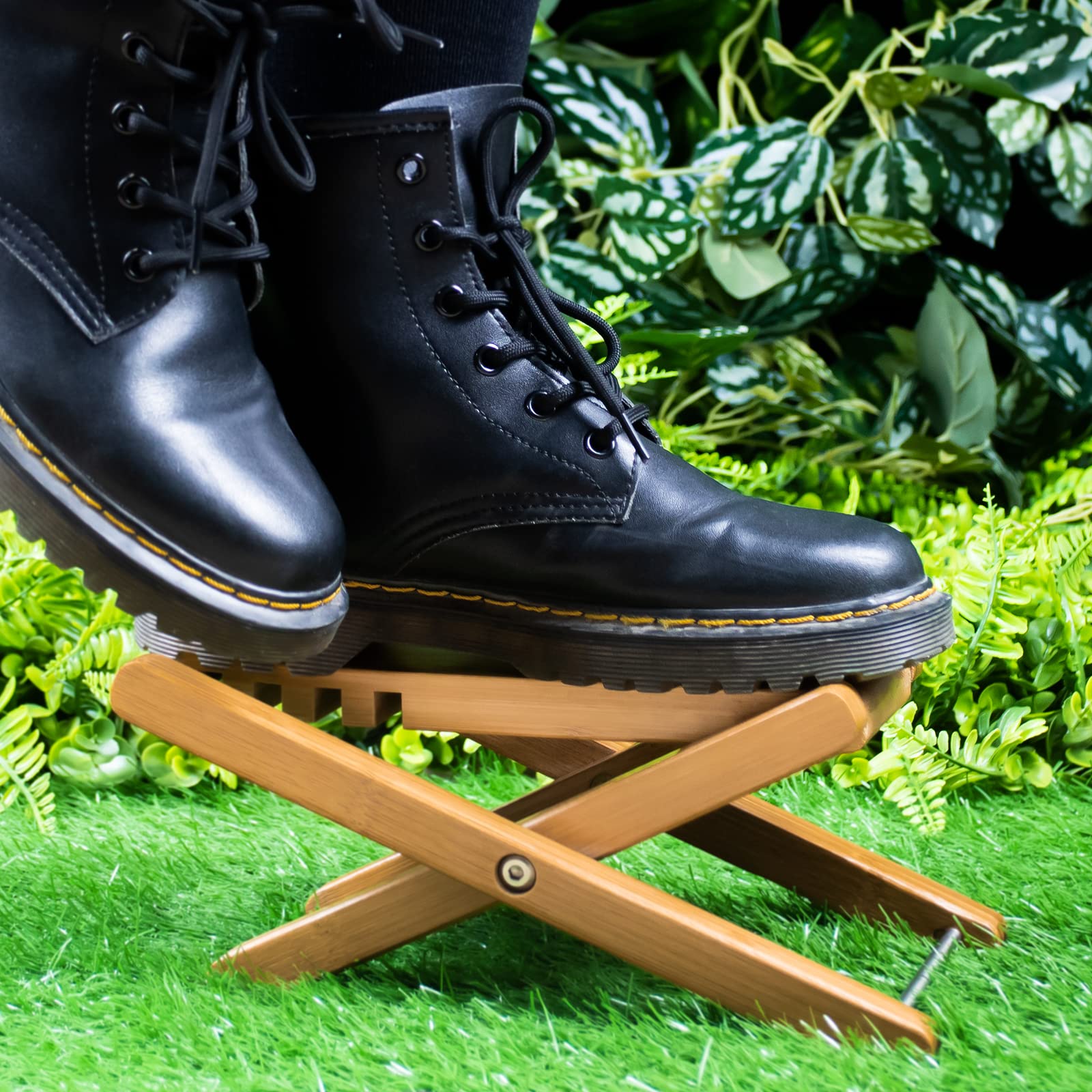 KVMORZE Guitar Foot Stool, Folding Bamboo Footstool, 4