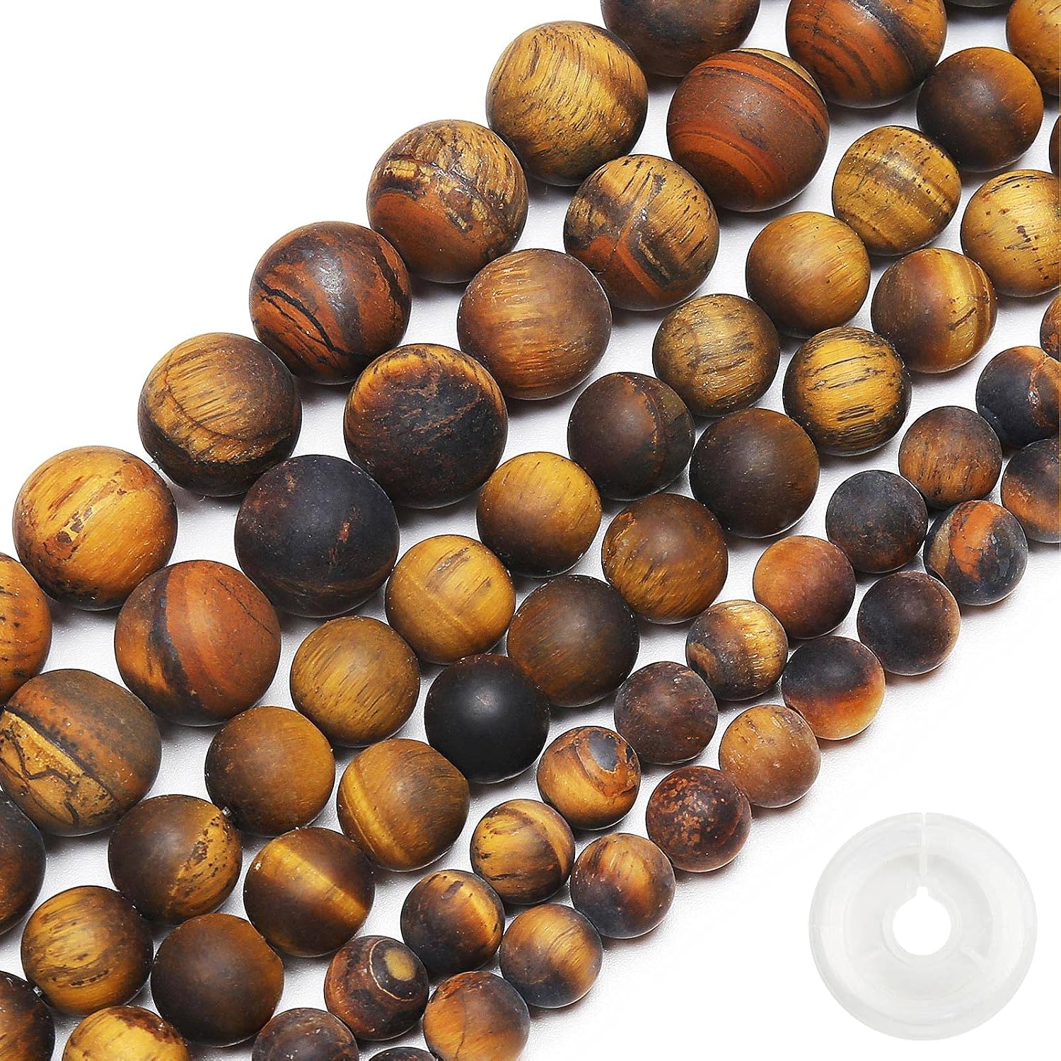Natural Matte Classic Tiger Eye Beads, 6MM Round Frosted Unpolished Loose Gemstone Beads for Bracelet Necklace Jewelry Making, Energy Stone Healing Power with Stretch Beading Cord
