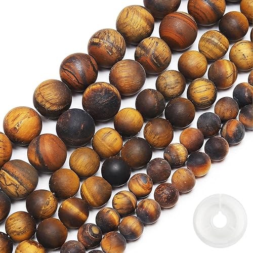 Cuentas clásicas de ojo de tigre mate natural, cuentas redondas de 0.315 pulgadas (0.315 in), sin pulir, sueltas para hacer pulseras, collares,