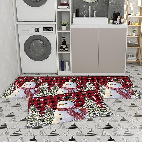Miniatura 9 de Alfombras de cocina de Navidad, absorbentes, antideslizantes, para piso, muñeco de nieve, rojo y negro, a cuadros, alfombras y tapetes pequeños,