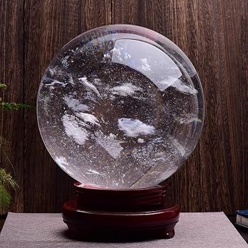 Clear Quartz Crystal Balls Glass Decorative Ball Smelting White Crystal Sphere with Stand Fengshui Balls Ornaments Home Decor Prosperous Invite Wealth,110mm/4.3in