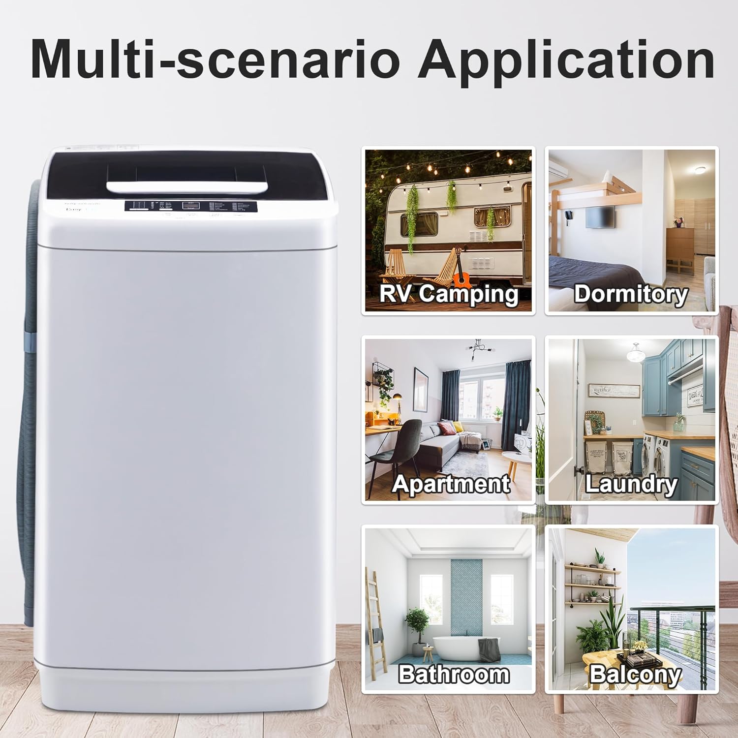 Spurgehom Portable Washing Machine, 15.6 lbs Full Automatic Washing Machine Built- in Pump Drain, washer and dryer combo with LED Display, 10 Cycles, 8 Water Level, Laundry Machine for Apartment, Rv