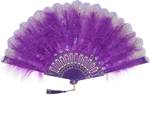Miniatura 21 de BABEYOND Marabou Feather Fan 20s Vintage Folding Fan Flapper Hand Fan for Costume Dancing (Pink)
