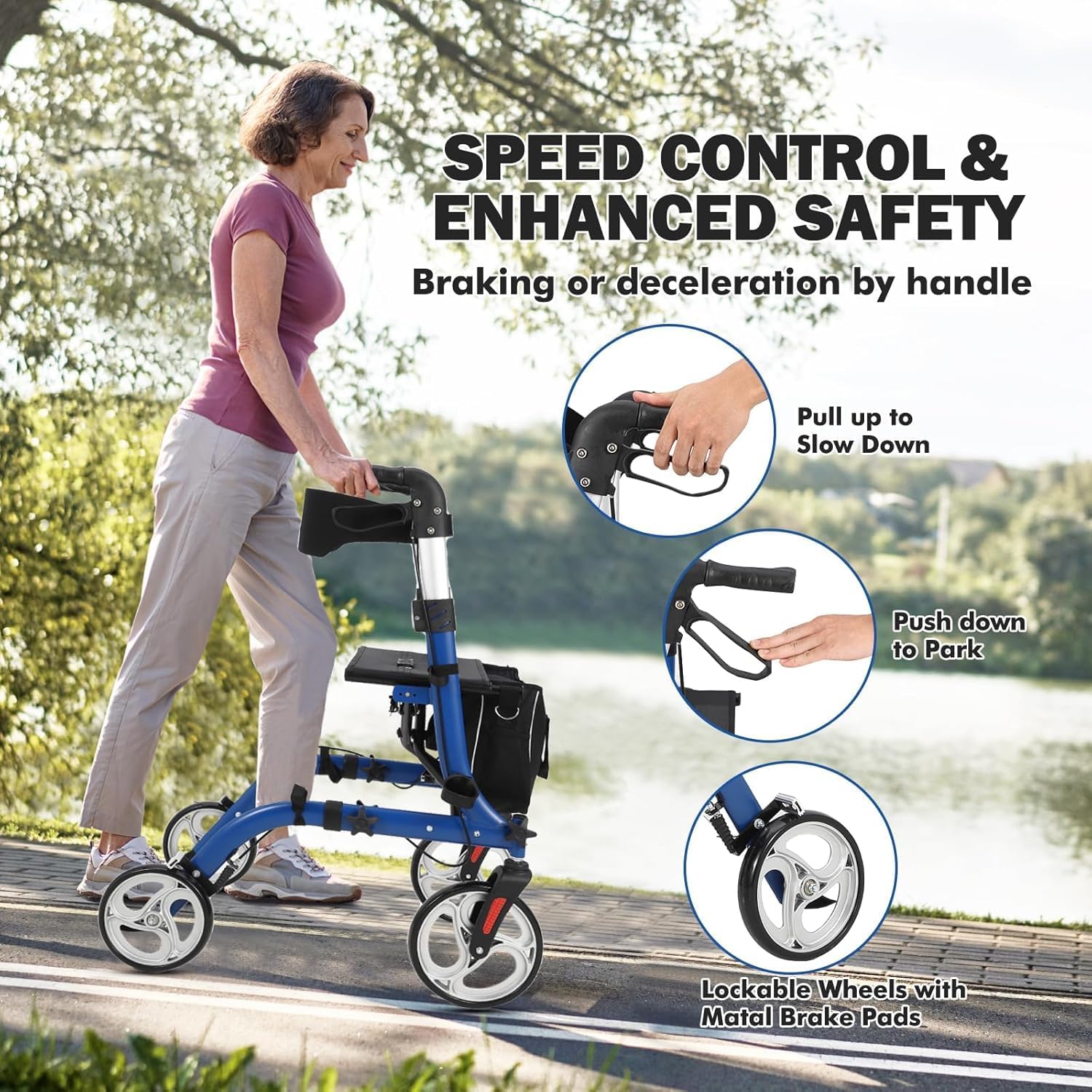 Rollator 2 in 1 per anziani - Deambulatore pieghevole leggero con freni, seduta e schienale - Ruote robuste per tutti i terreni, alluminio, capacità 150kg - Ideale per mobilità e passeggiate
