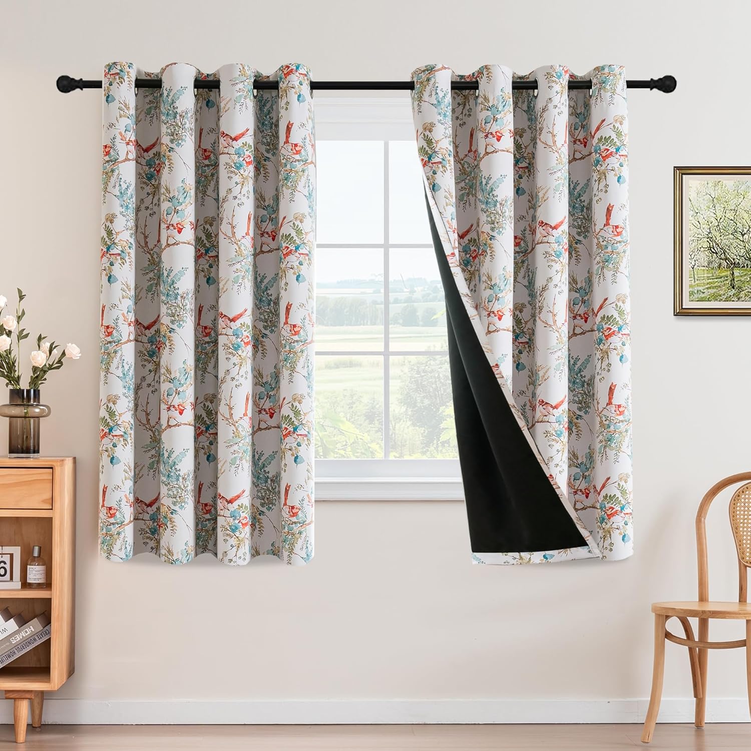 H.VERSAILTEX 100% Blackout Floral Curtains 63 inch Length 2 Panels Vintage Curtains Patterned Printed Thermal Insulated Curtain for Living Room Bedroom Window Treatment Grommet Drapes, Teal/Rust