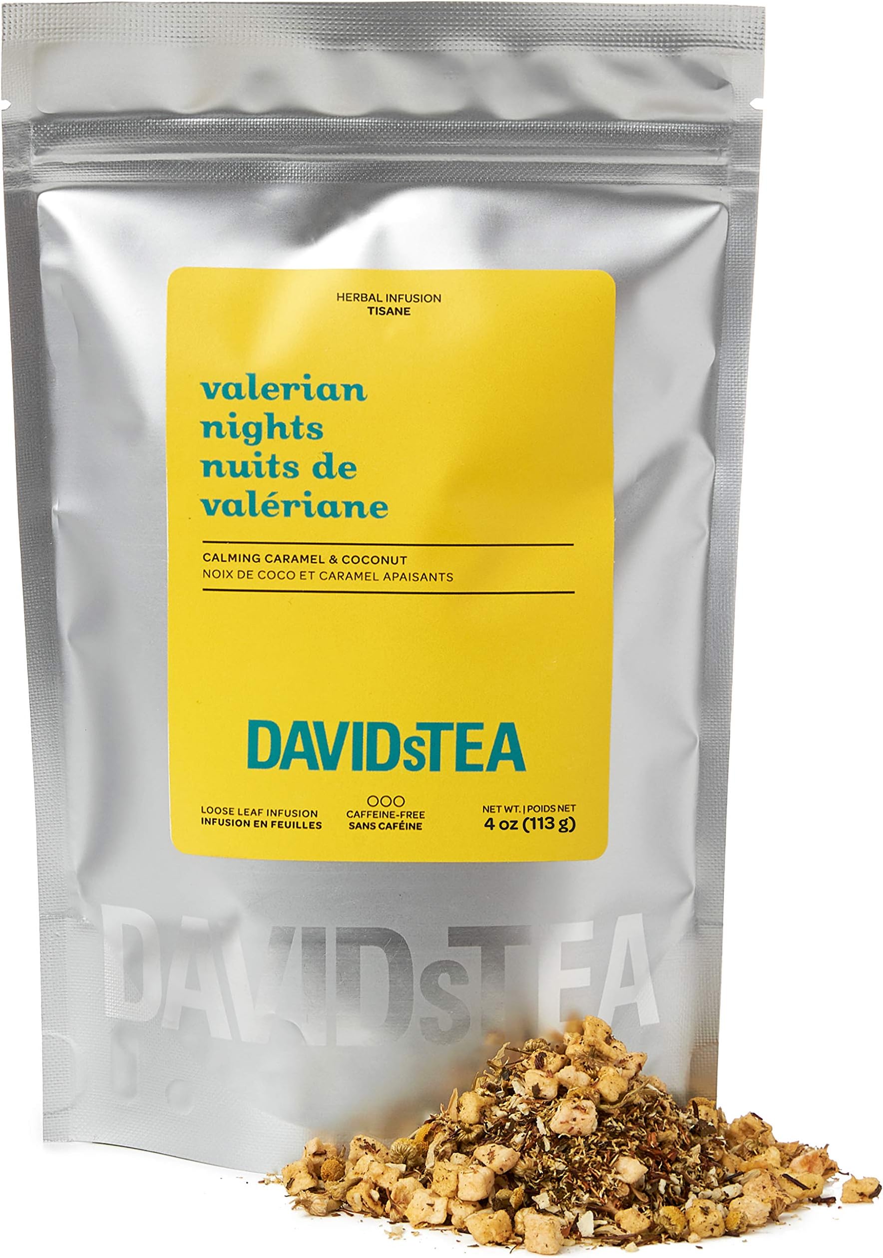 DAVIDsTEA Valerian Nights Loose Leaf Rooibos Tea, Premium Relaxing Sleep Tea with Valerian Root, Coconut and Caramel, 4 oz / 113 g