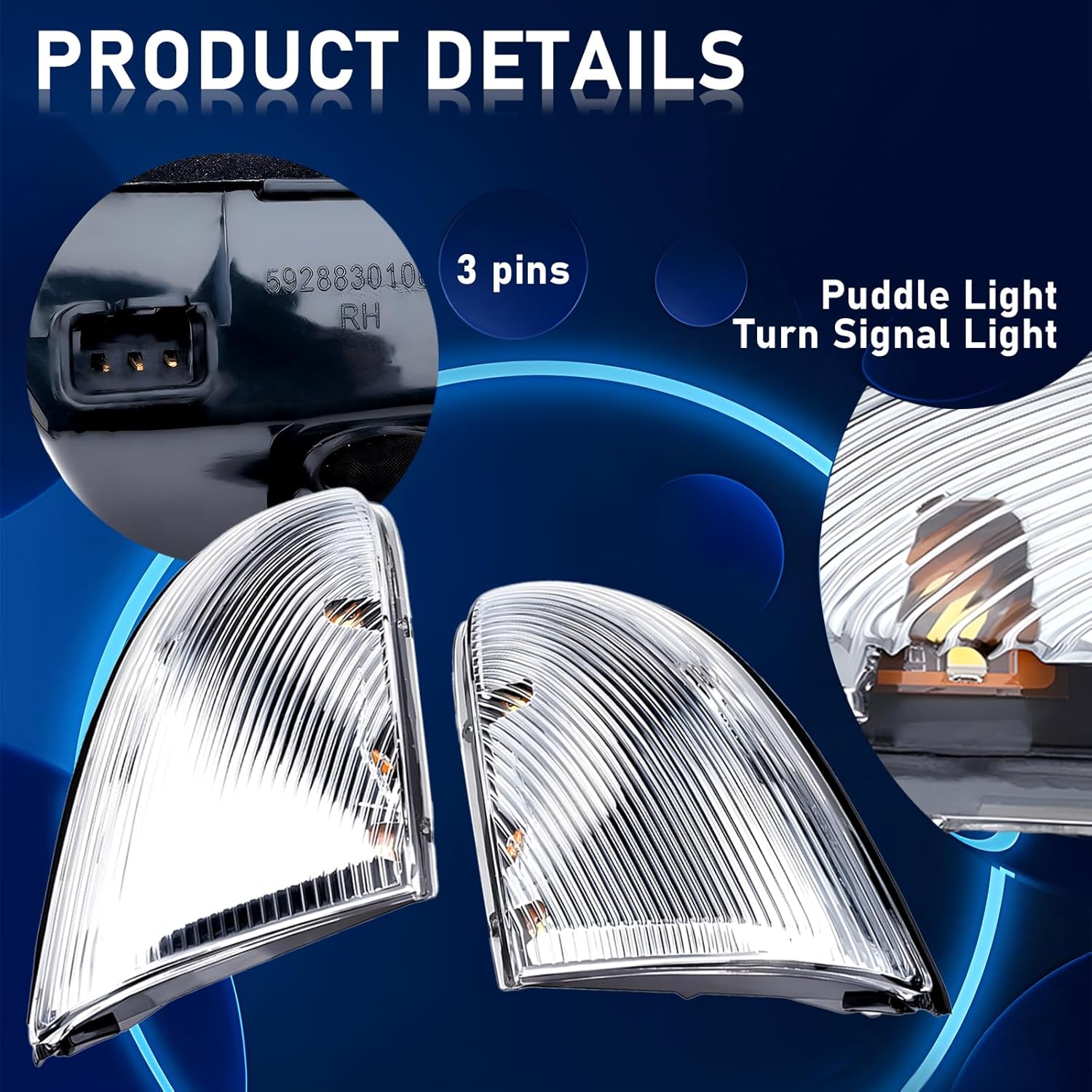 Mirror Turn Signal Light Front Left Drive Side & Right Passenger Side Compatible with Dodge Ram 1500 2009-2018, Ram 2500 2010-2018, Mirror Turn Signal Light Lamp Housing 68064948AA 68064949AA