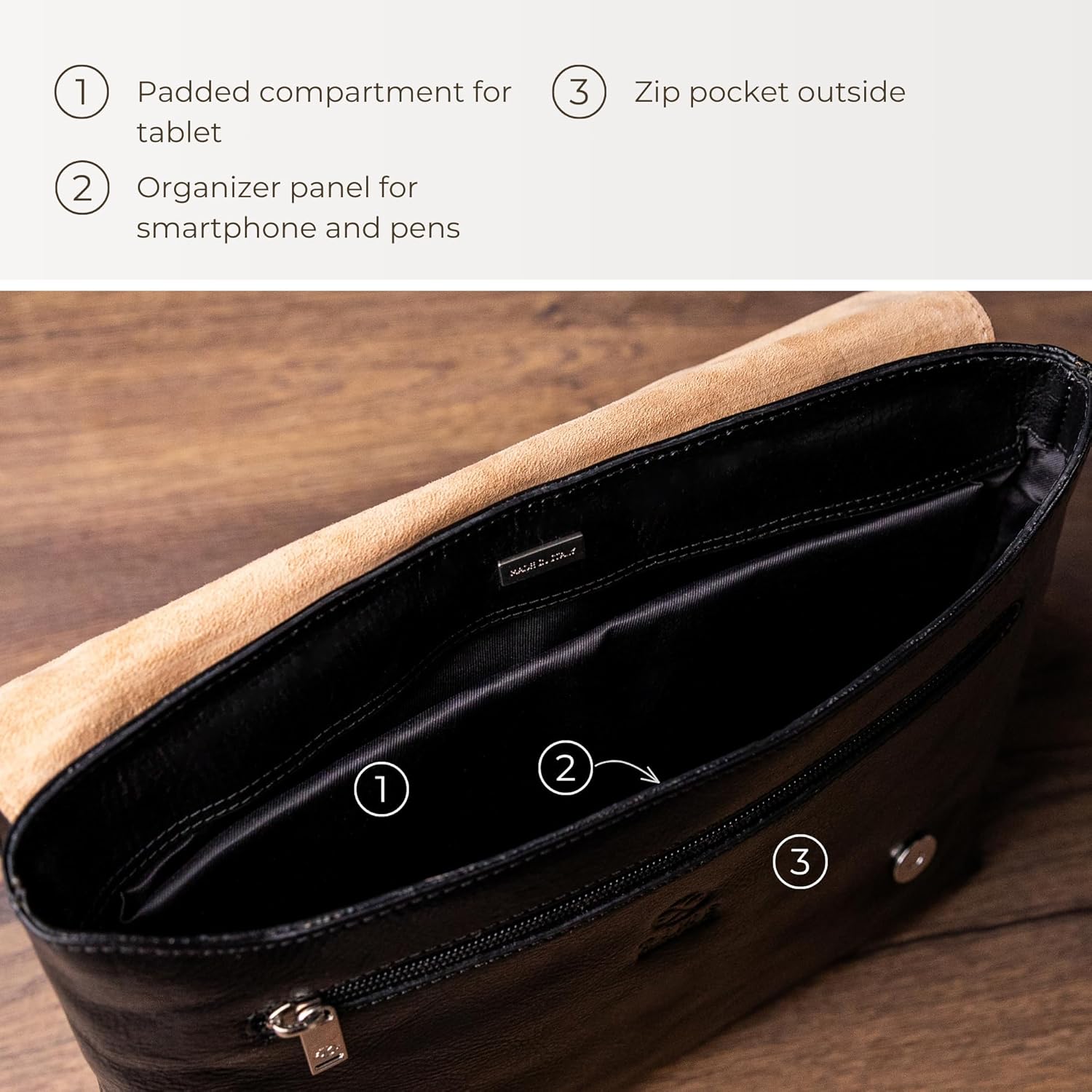 Time Resistance Leather Messenger Bag for Men - Crossbody Bag - Full Grain Leather - Tablet Sized Shoulder Bag - Image 5