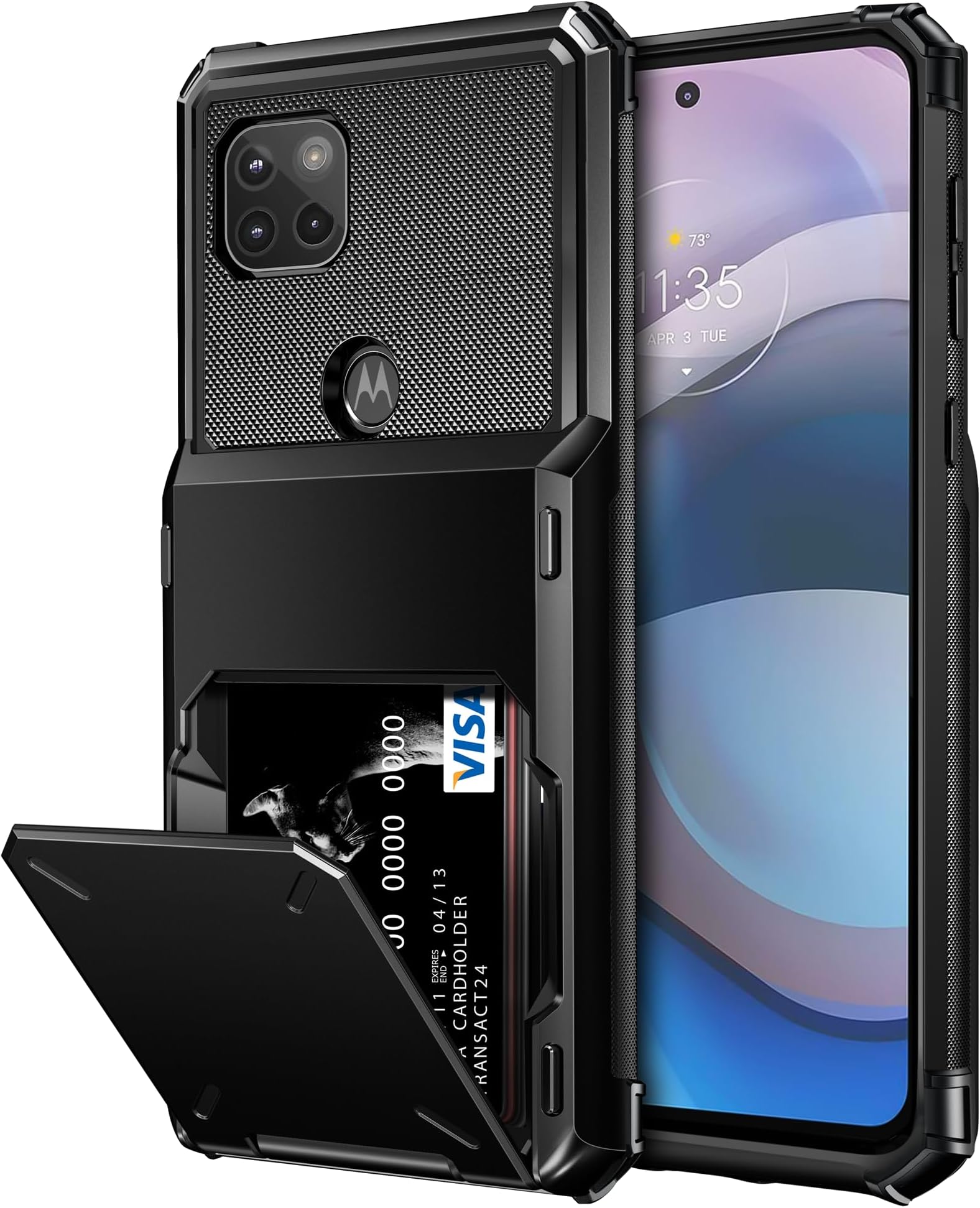 Moto One 5G Ace Case With Screen Protector - Heavy Duty Protective Cover With Kickstand & Ring Holder