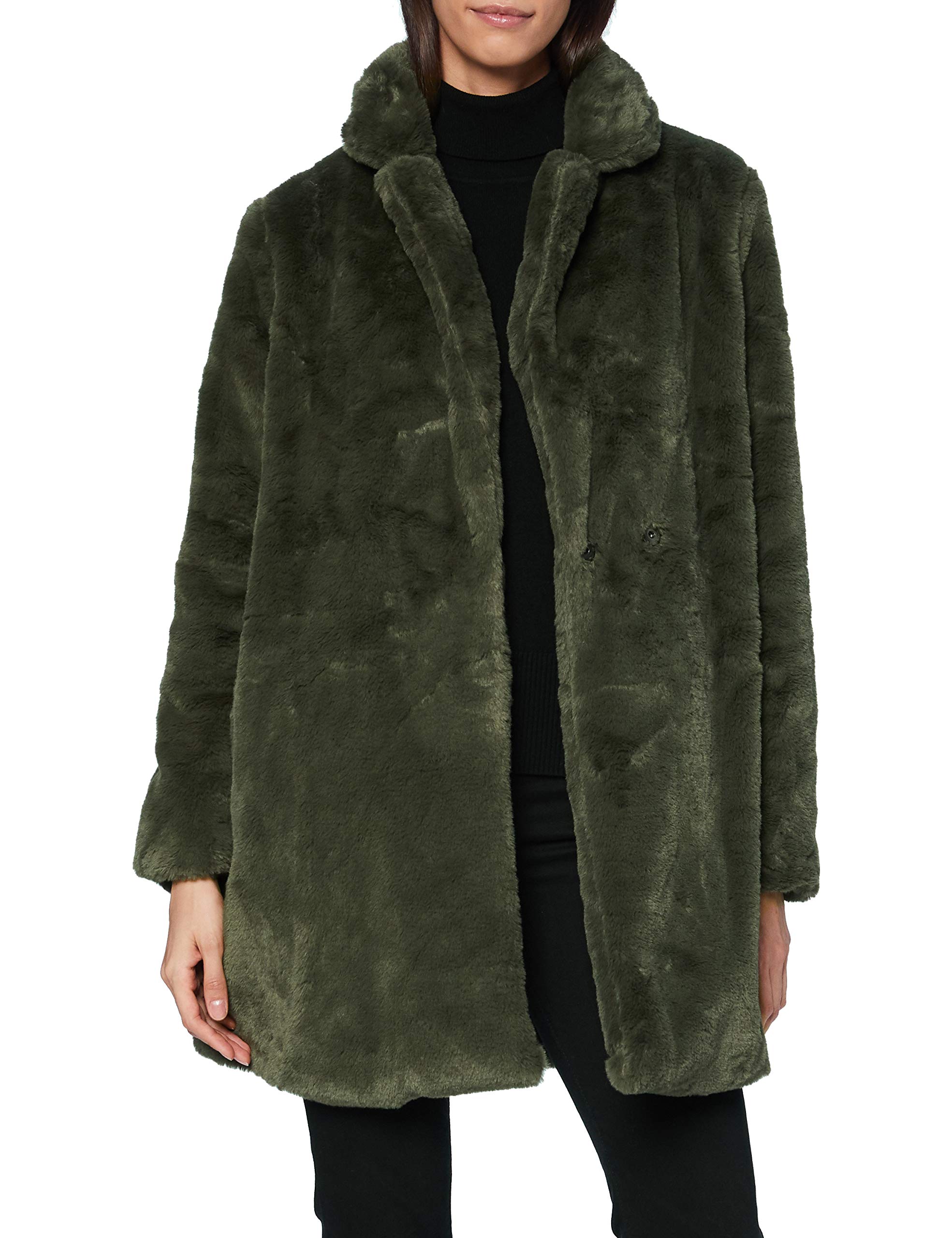 Yumi Women's Green Faux Fur Coat in Khaki | Size: 14