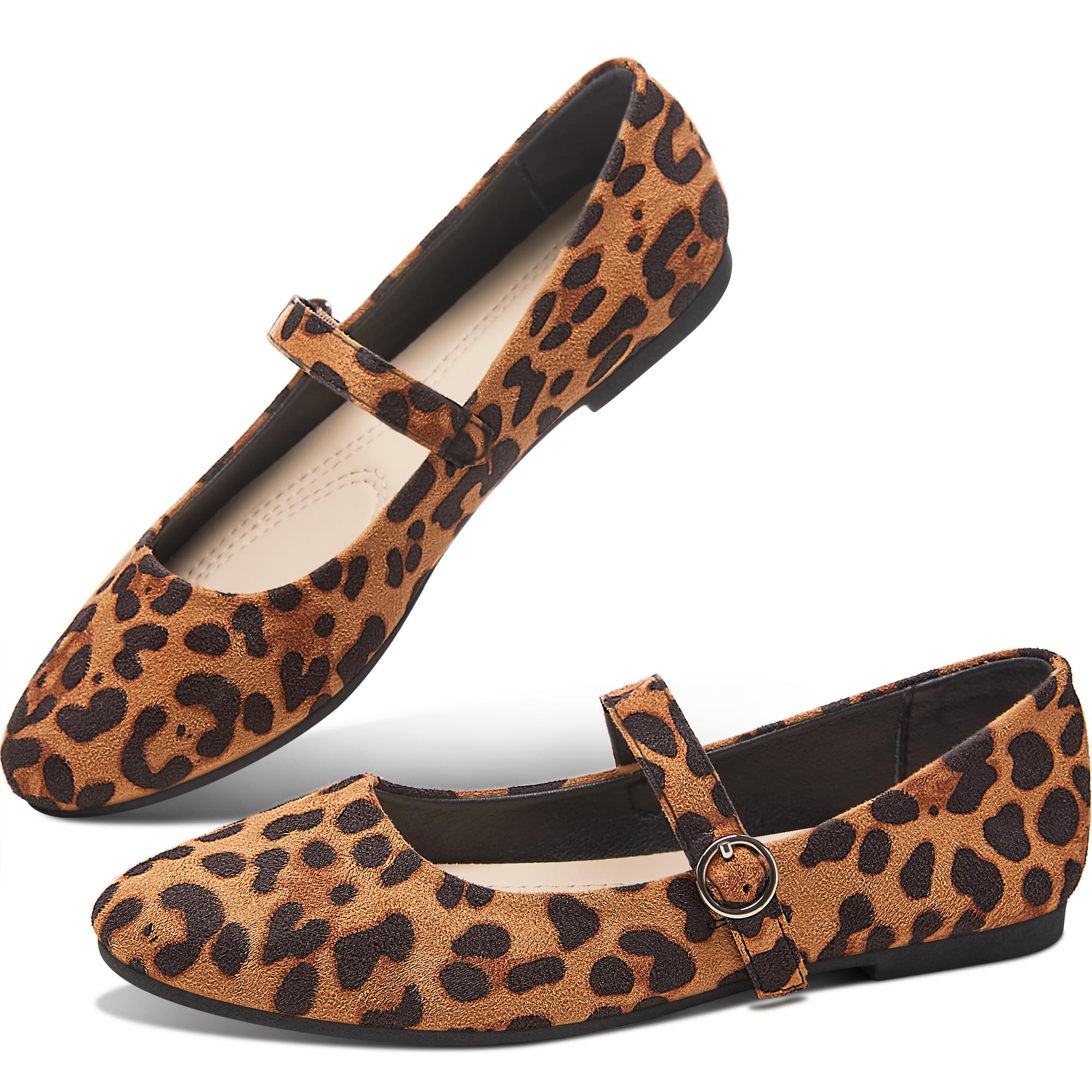 Obtaom Mary Jane Flat Shoes Round Toe Ballet Flats for Women Dressy Fabric Business Flats Comfortable Classic Strap Flats for Office