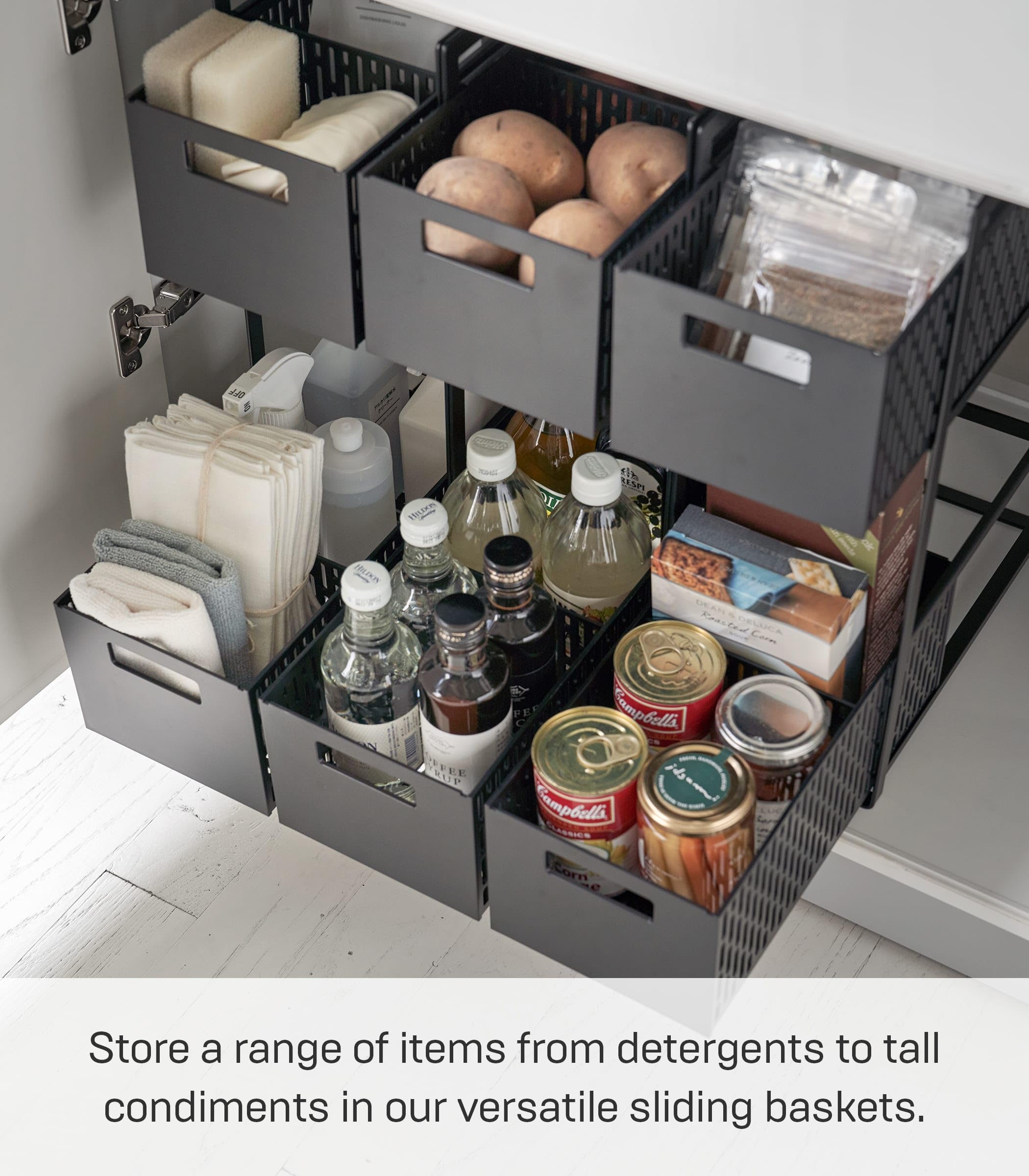 Yamazaki 5219 Under Sink Storage Basket, 2 Tiers, Black, Approx