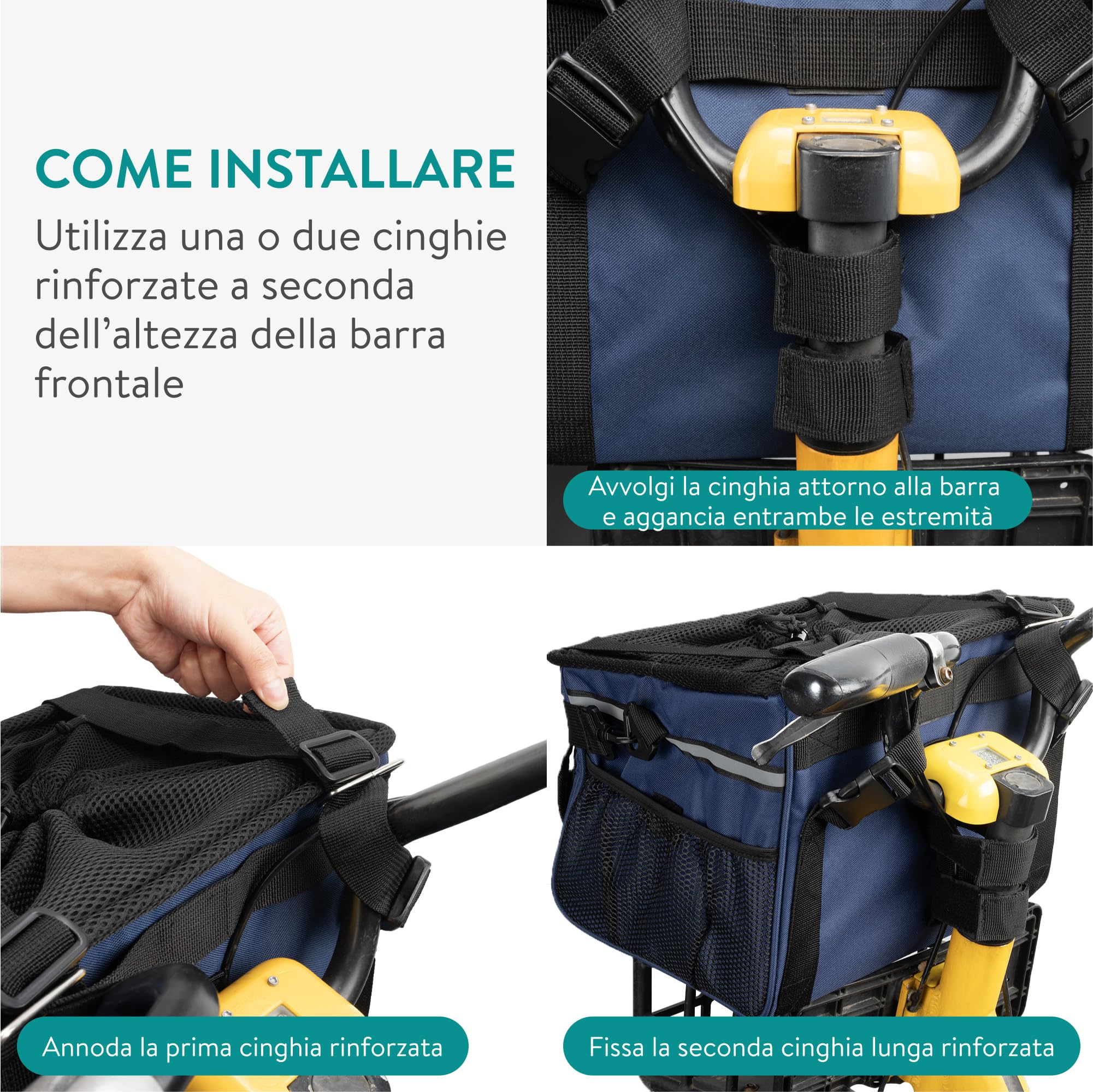 Navaris Trasportino per Cani - Cestino Bicicletta Anteriore - Cestino Bici per Cani 10 kg Sicuro e Stabile - Trasportino Cane con Cinghie di Fissaggio e Trasporto - Blu