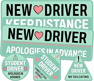 Student New Driver Sticker Pack 5 Pieces Vinyl Waterproof Funny Mint Pastel Non-Magnetic Stickers for Girl Men Women Gift Birthday Decal Sign Car Window Graduation Bumper