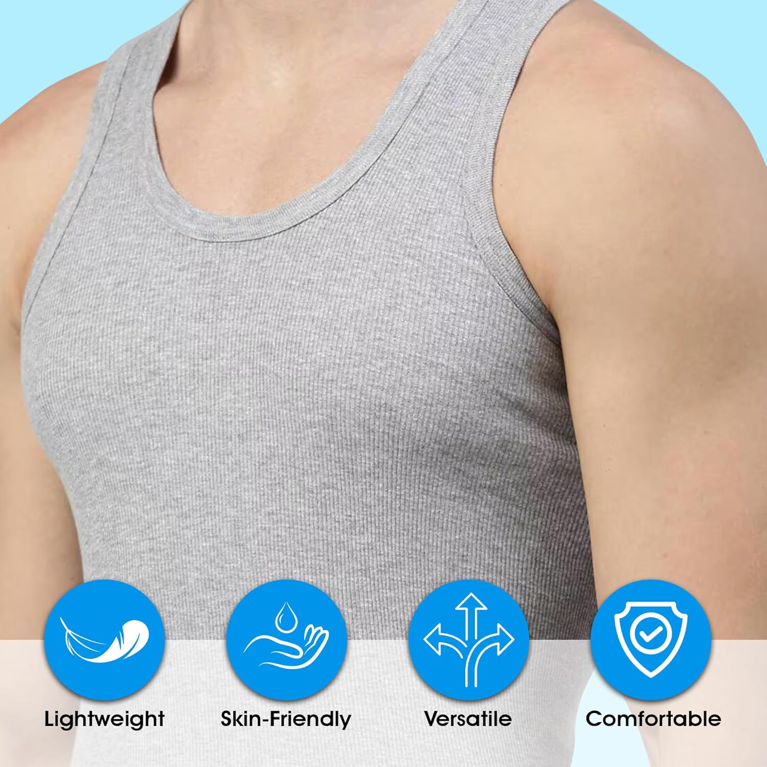 Mens A-Shirt Ribbed Tank Top, Cotton Undershirt, 3-Pack Shadow(Black, White and Grey) - Image 3