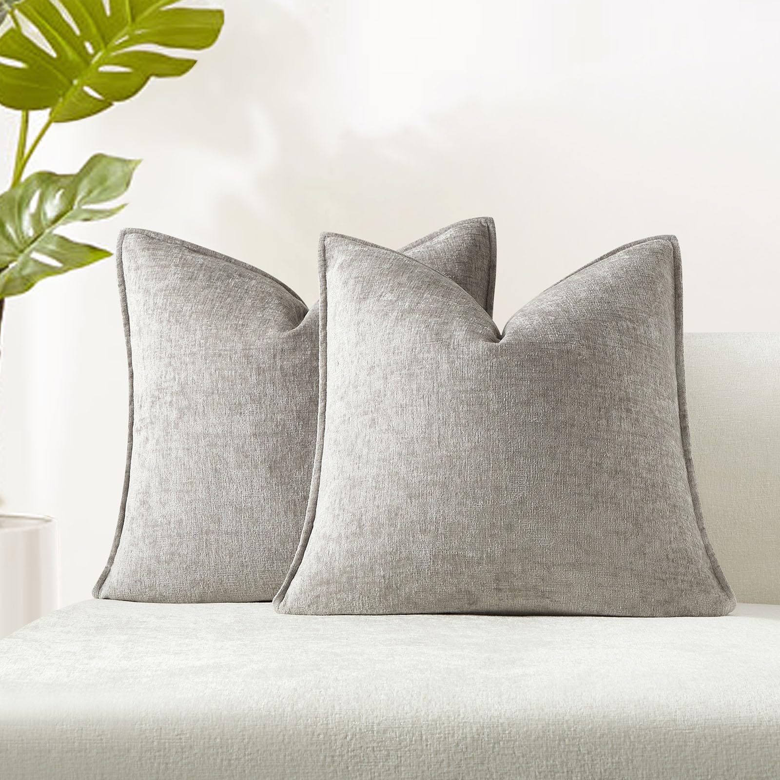 JUSPURBET 26x26 Chenille Decorative Throw Pillow Covers Set of 2, Gray
